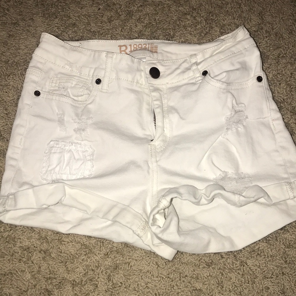 High waisted white jean shorts